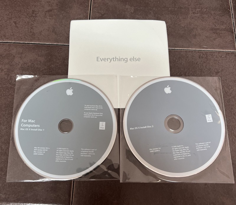 Mac Computers OS X Install Disc 1 & 2 Version 10.5.4 2008 Model 3A152