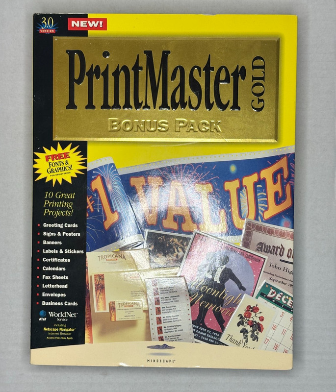 VTG Mindscape PrintMaster Gold Bonus Pack Version 3 PC CD Rom Windows 95 3.1
