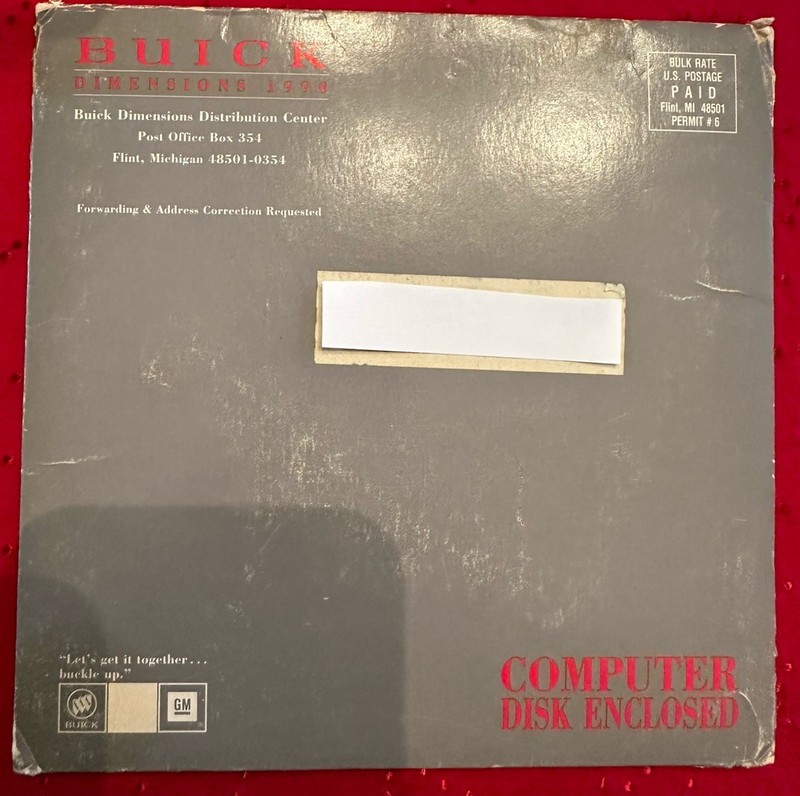 1990 Buick Dimensions Advertisement Mail Out Computer Disk IBM 3 1/2 NEW SEALED