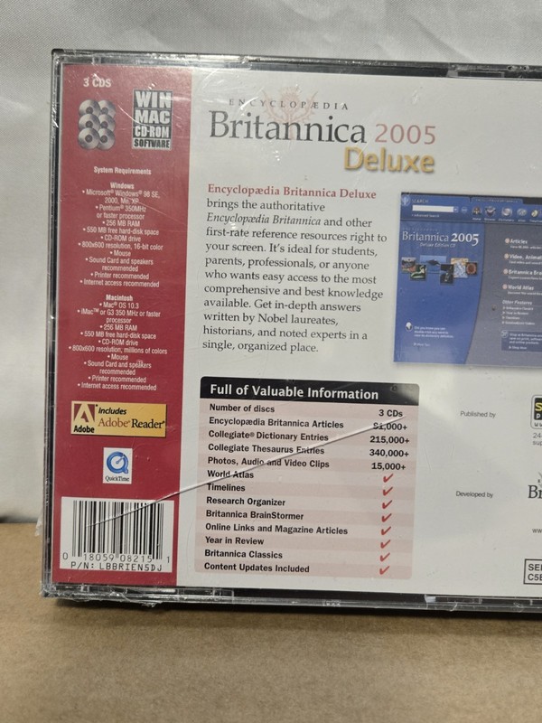 Encyclopedia Britannica 2005 Deluxe CD-ROM Multimedia Software 3-CD Set - Sealed gallery
