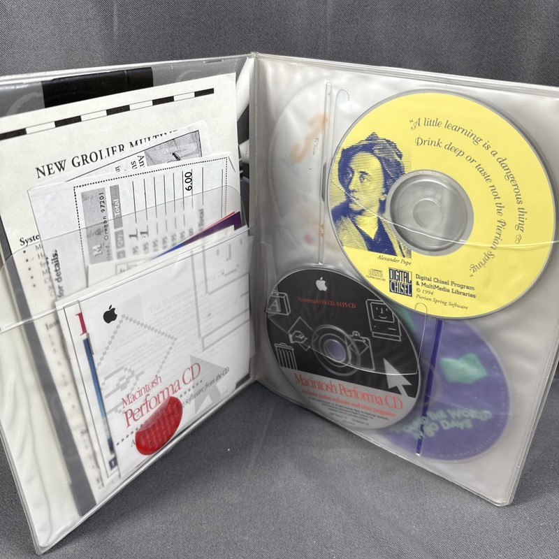 Vintage 1990’s Apple Macintosh Compact Discs Vinyl CD Case, Manuals Stickers Lot gallery