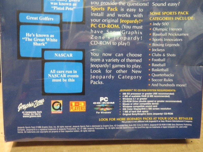 CD ROM VINTAGE 1990's SOFTWARE-SEALED-UNUSED " JEOPARDY SPORTS PACK " gallery