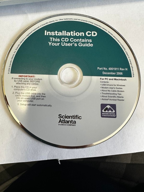 Scientific Atlanta WebSTAR Cable Modem Adaptor v3.23 Installation CD (2006)