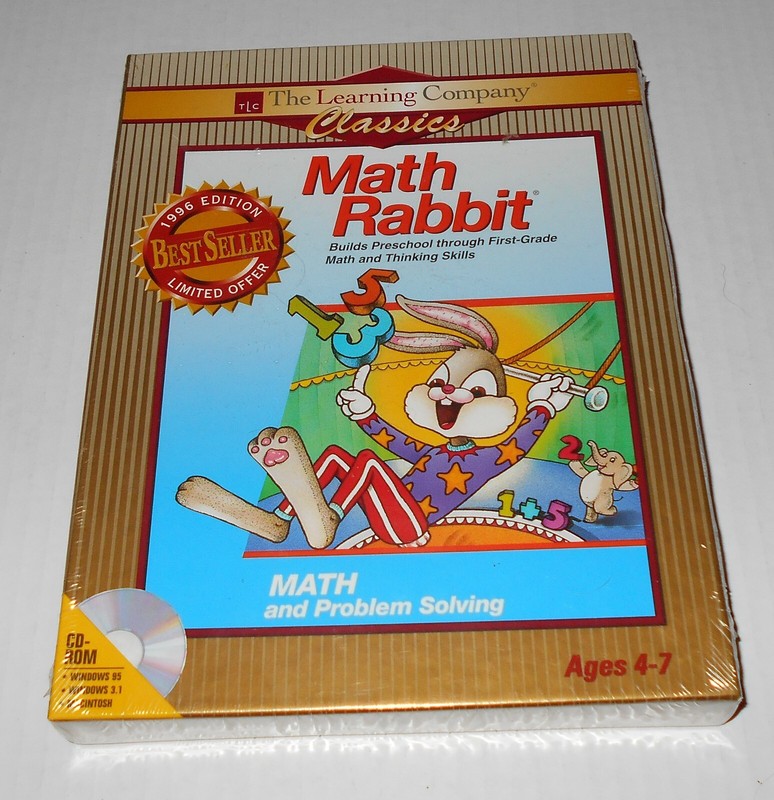 Vintage Sealed PC Game Math Rabbit: Math and Problem Solving Ages 4-7 CD ROM/Mac