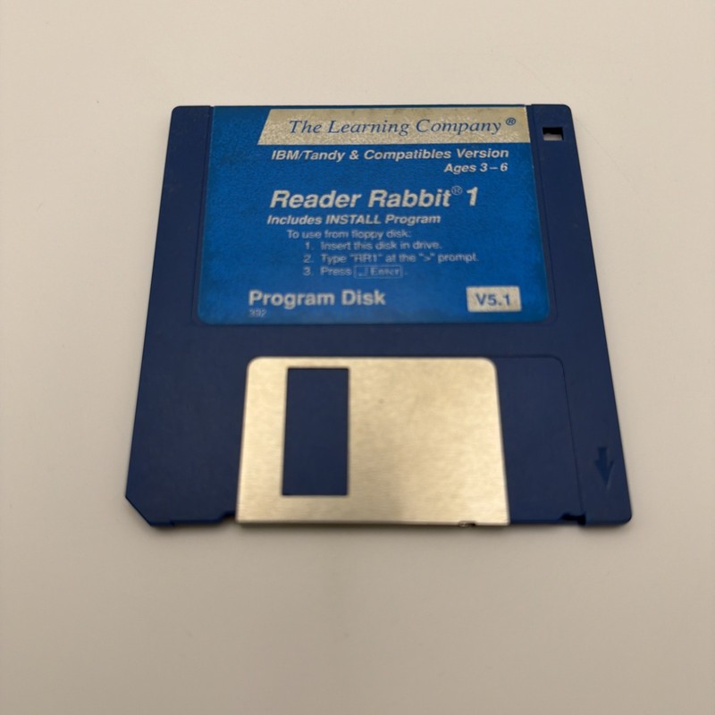 Vtg The Learning Company Reader Rabbit 1 v5.01 3.5″in Disk Diskette PC IBM/Tandy