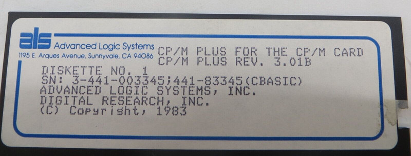 CP/M PLUS REV. 3.01B 5.25" Floppy Disk 1983 Advanced Logic Systems Inc. #4039 gallery
