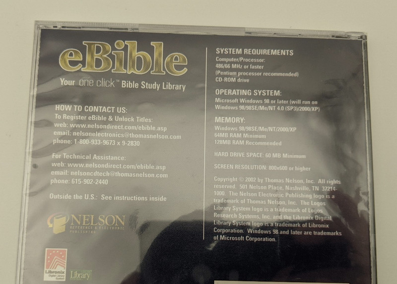 eBible Bible Study Library Standard Edition 2002 Nelson 2 CD Set Sealed gallery