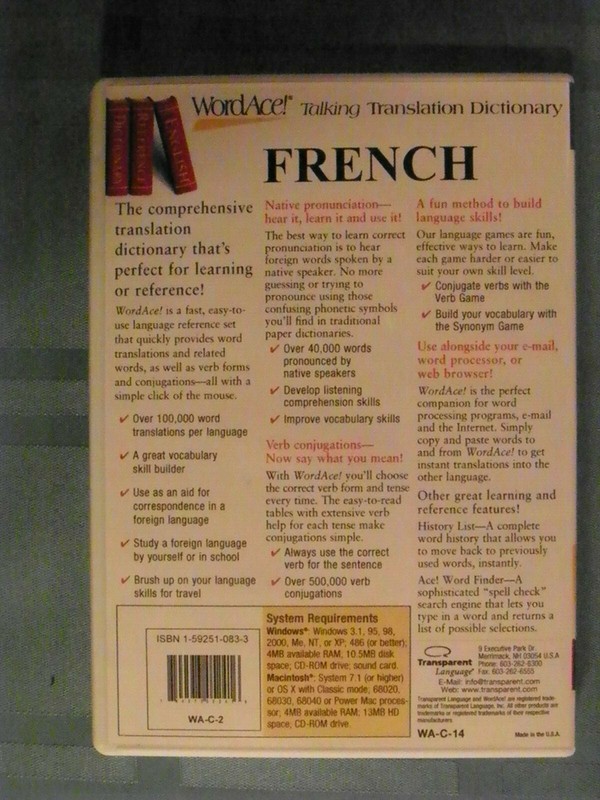 Word ace Talking translation dictionary French cd rom for windows and mac gallery