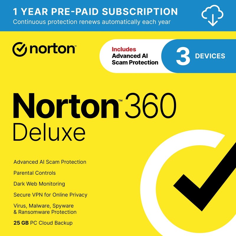 Norton 360 Deluxe 2026 Antivirus 3 Devices VPN Dark Web Monitor Ready software