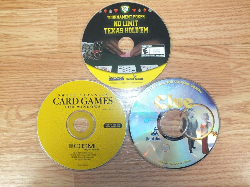 Lot of 3 Computer Games Card Games/Clue/Texas Hold’em *DISC ONLY*