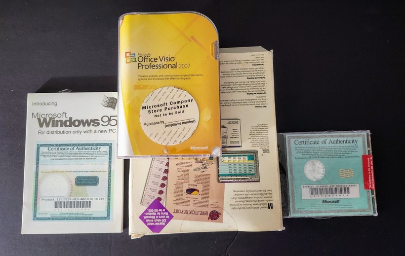 Microsoft Windows 95 Works Money 3.0 Office Visio 2007 4X combo SEALED COA’S