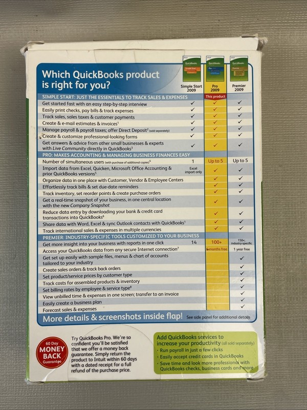 Intuit QuickBooks Pro 2009 Accounting Software Windows Complete W/ Manuals & Key gallery