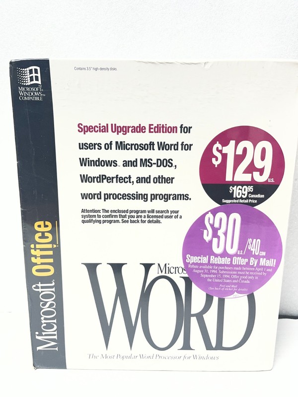Microsoft Word Version 6.0 Special Upgrade Edition for Windows 3.5” High Density
