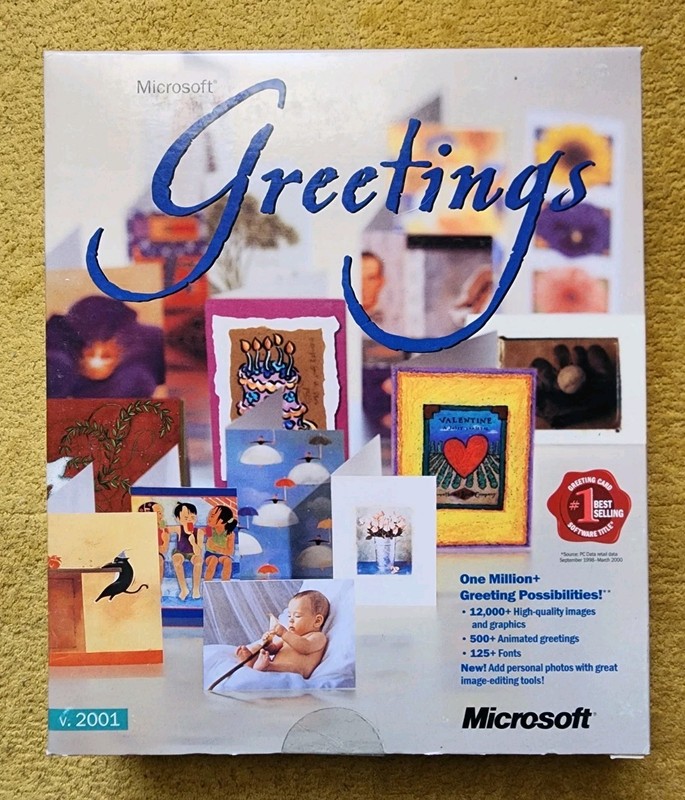 Microsoft Greetings v. 2001 Software, 2 Disc Set In Big Box SEALED
