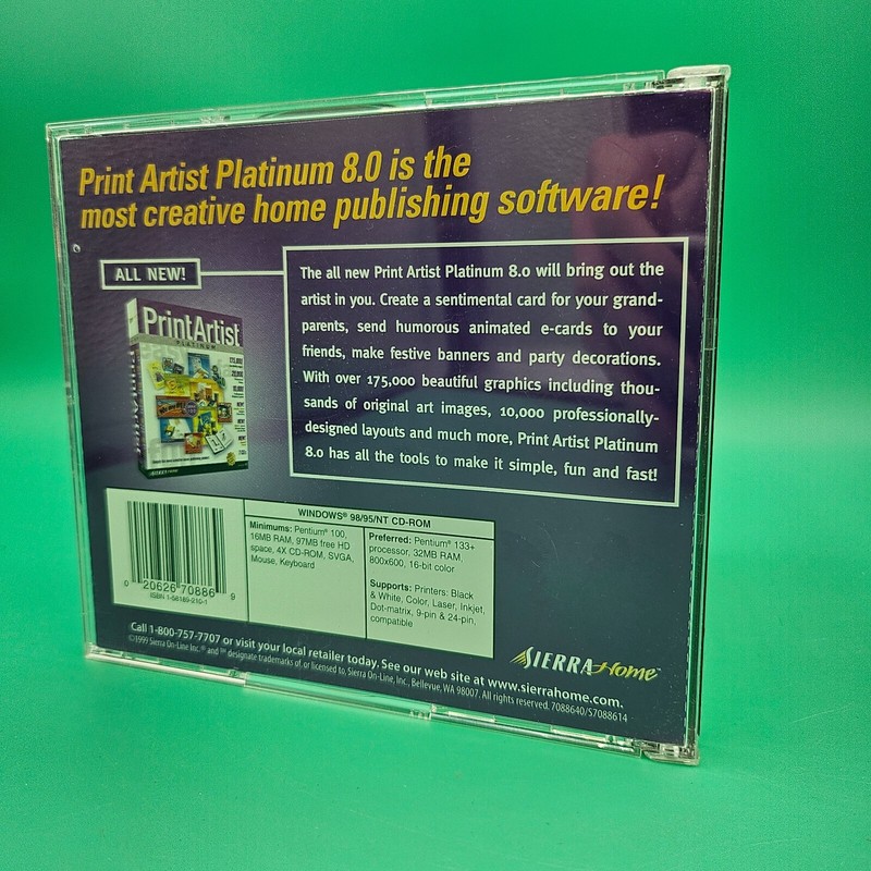 PRINT ARTIST 6.0 PC CD Rom 1999 Sierra Home 175K Graphics Complete Tested VG+ gallery