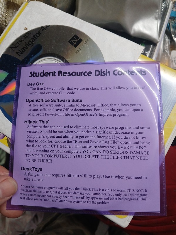 Student Resource Disk Dev C++, Openoffice, Hijackthis, Desktoys Game