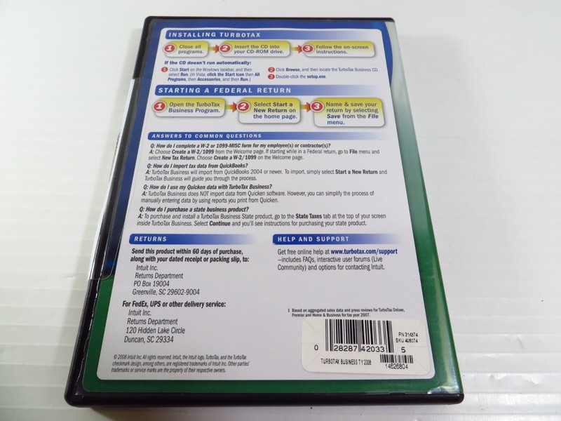 TURBOTAX BUSINESS 2008 CD for CORPORATION ESTATE TRUST TURBO TAX, Retail Pack gallery