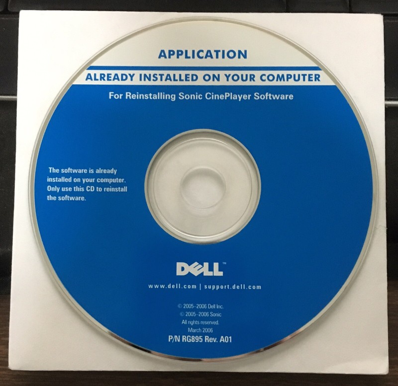 Dell Reinstalling Sonic CinePlayer Software CD - P/N RG895 REV. A01