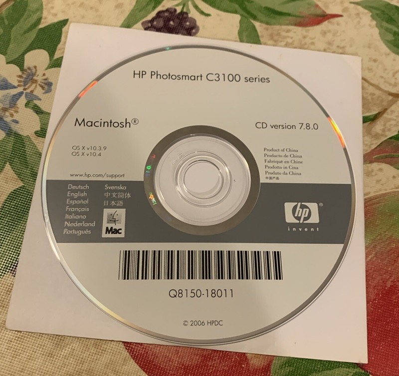 HP Photosmart C3100 Series Software Disc Macintosh CD Version 7.8.0 Q8150-18011