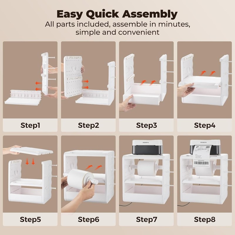 4x6 Thermal Label Holder, 5-in-1 Sticker Holder with 3-Tier Shelf, Drawer, Ho... gallery