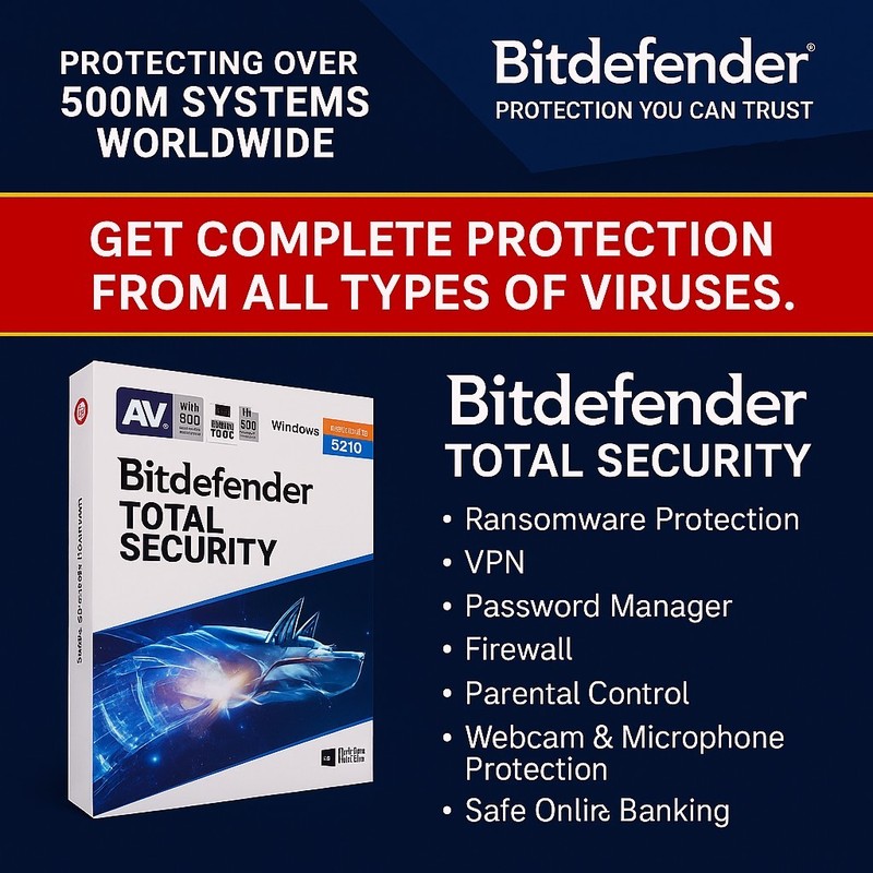 Bitdefender Total Security Protection- 1 Years 5 Devices