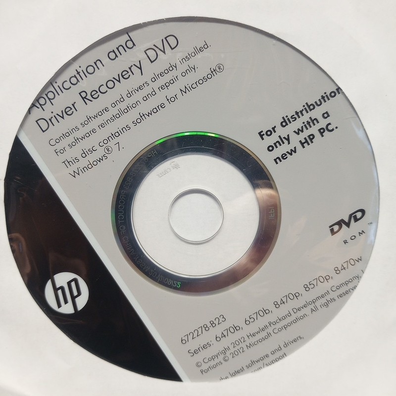 HP Application & Driver Recovery DVD Windows 7 Professional 2012 64bit SEALED!!!