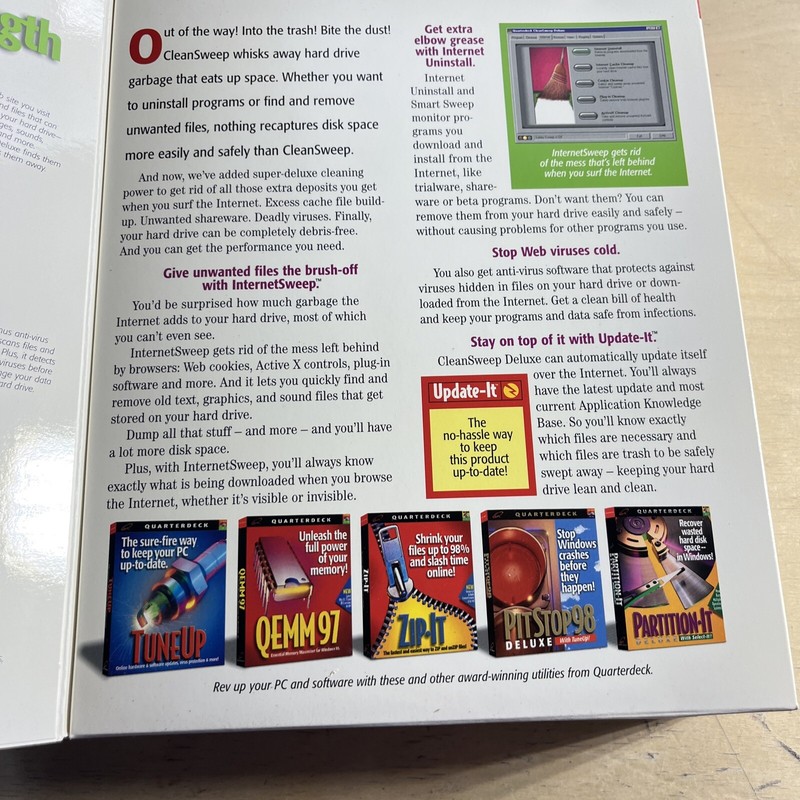 VINTAGE Quarterdeck Cleansweep Deluxe for Windows 95/98/NT (User Guide & CD-ROM) gallery