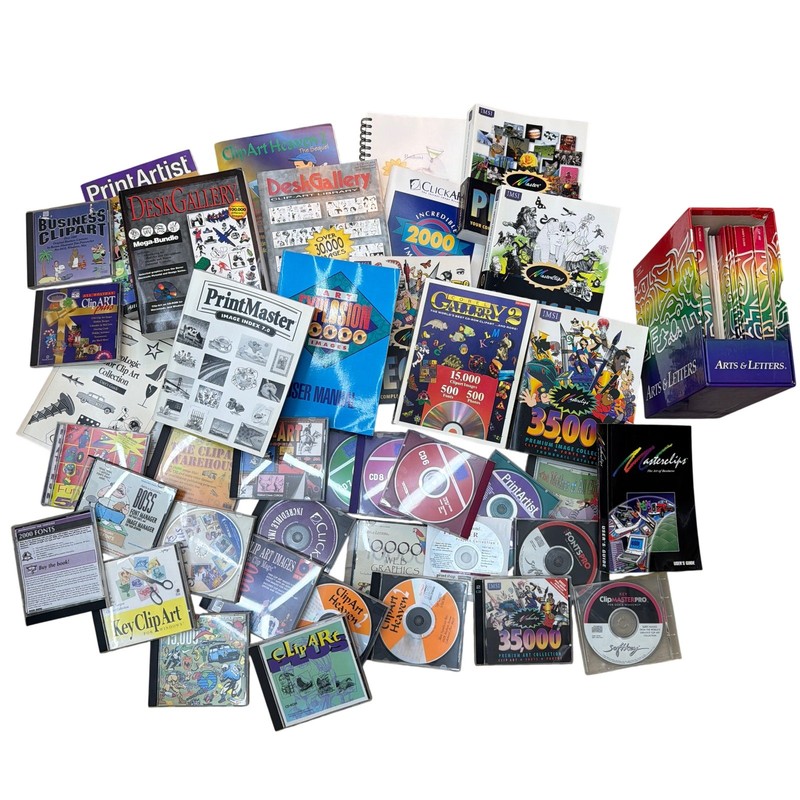 40 lb Lot Vintage Clip Art & Font CD-ROM Software – Arts & Letters, MasterClips