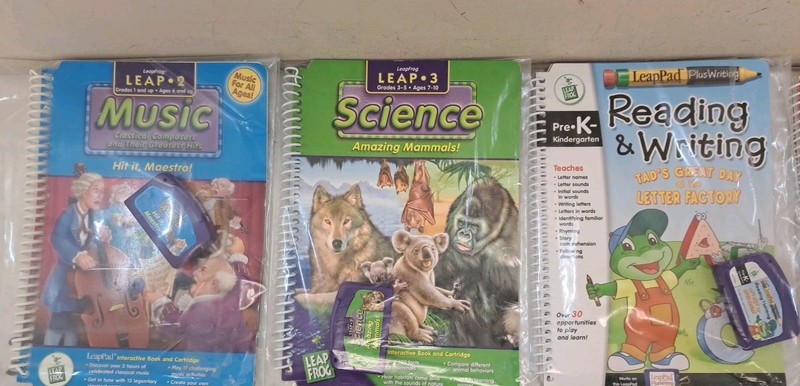 Lot Of 16 LeapFrog Cartridges With Spiral Books-Math, Reading, Etc gallery