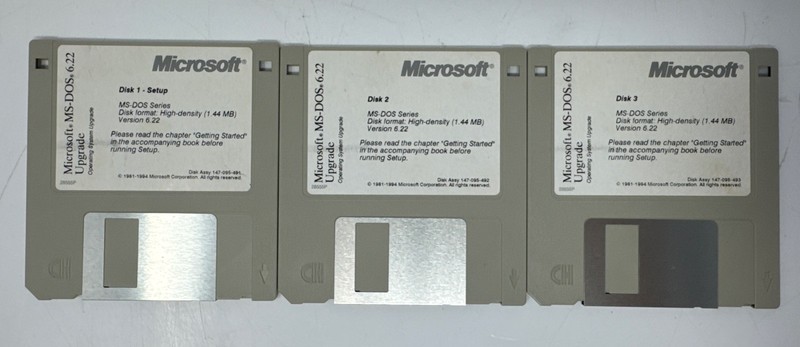 Vintage Microsoft MS-DOS 6.22 Upgrade Software 3.5” Disks 1994 3 Disk