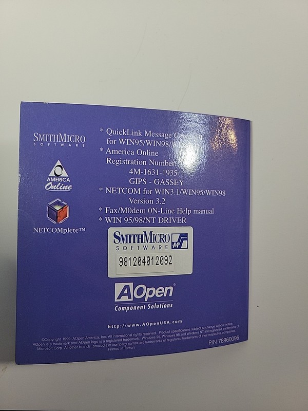 Vintage PC Software AOpen Fax/Modem Suite V 7.0 For Windows 95/98 gallery