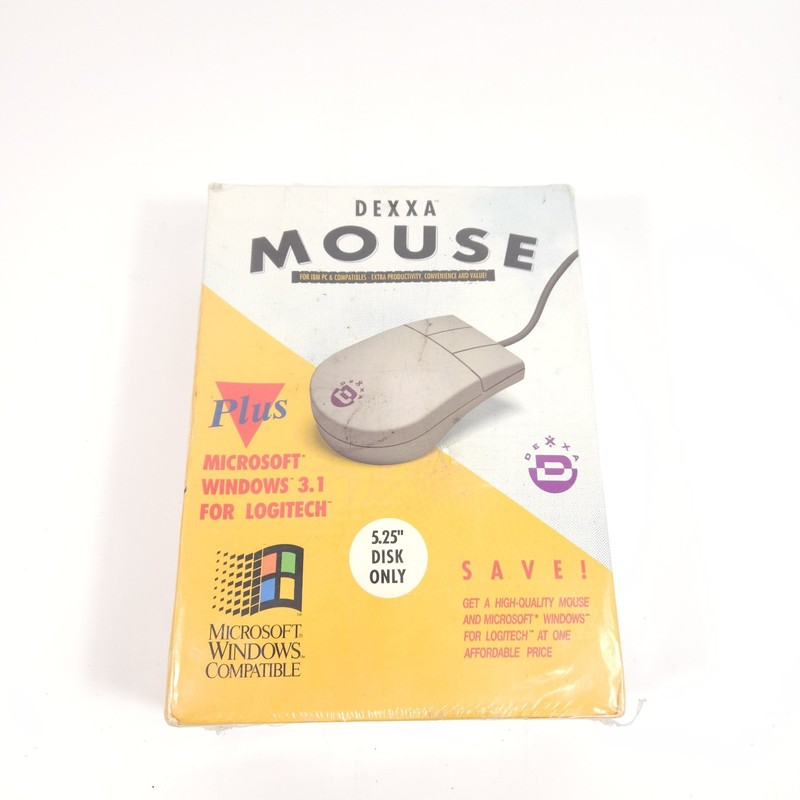 Vtg Dexxa Mouse Plus Microsoft Windows 3.1 For Logitech New Sealed 5.25″ Floppy