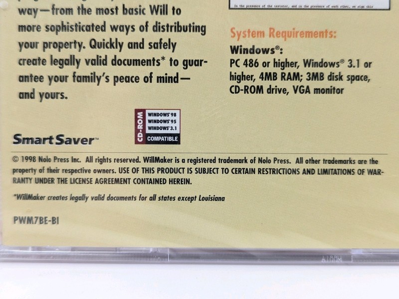Willmaker 6 CD Legal Will Living Will Final Arrangements Win 3.1/95/98 1998 New gallery