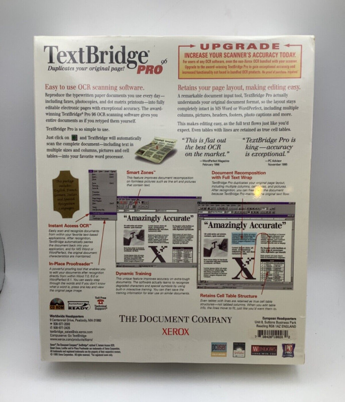 Xerox TextBridge Pro 96 for Windows, CD, NEW, Sealed Vintage Computer Program gallery