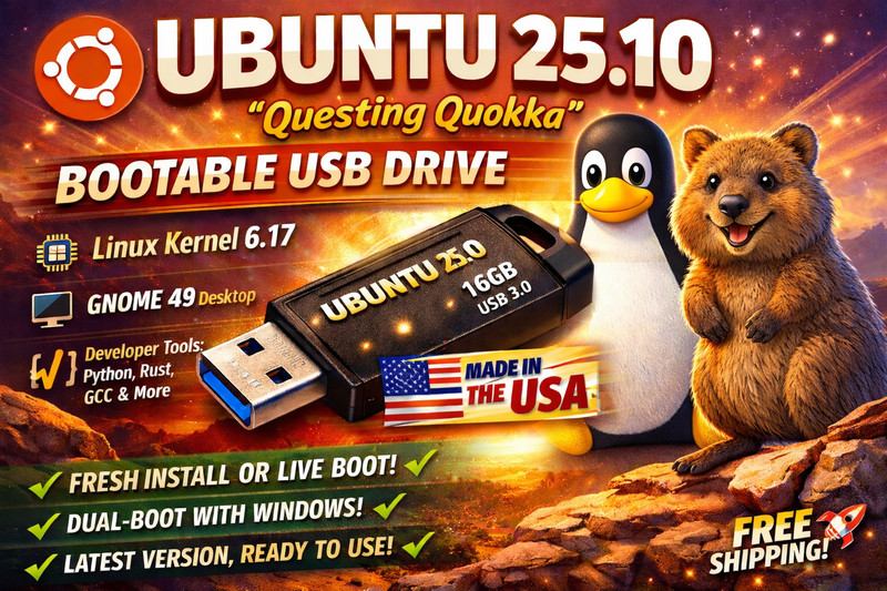 Ubuntu 25.10 Questing Quokka – Latest Version NEWEST Ubuntu Linux OS on USB Boot