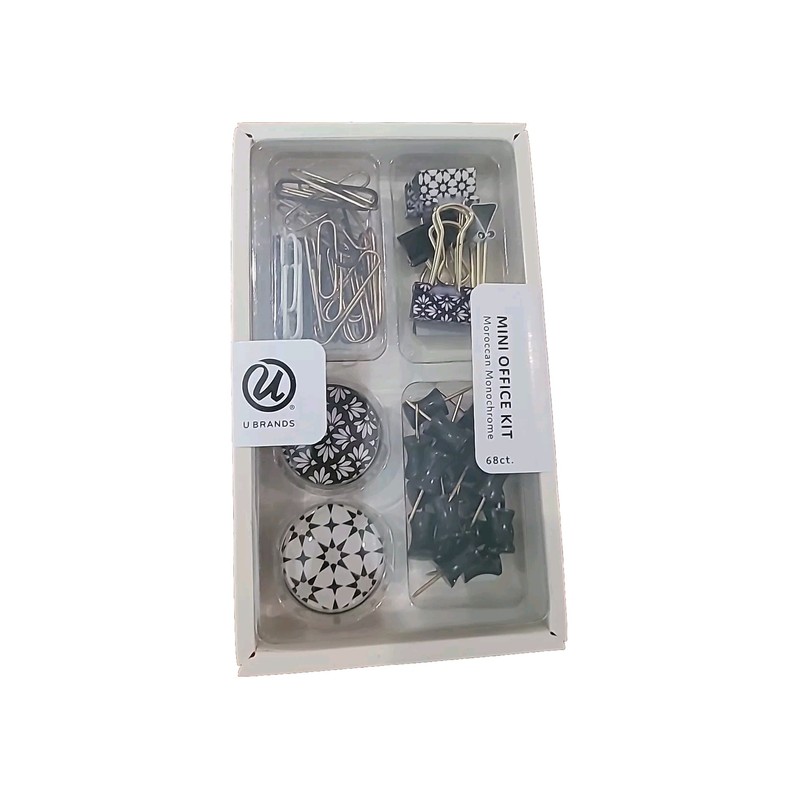 Mini Office Kit Moroccan Monochrome 2 Magnets 6 Binder Clips 18 Push Pin 42 Clip