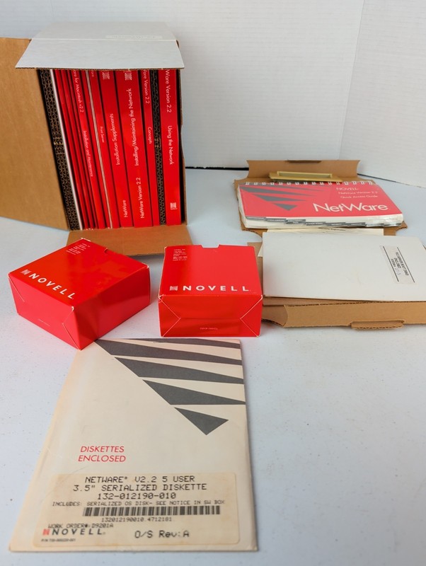 Netware Kit v2.2 by Novell Operating System Floppy & Books Open Box Vtg