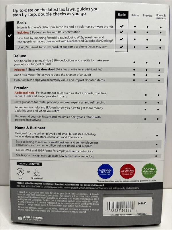 TurboTax Basic Federal + Efile 2020 Brand New Sealed- Fast Shipping gallery