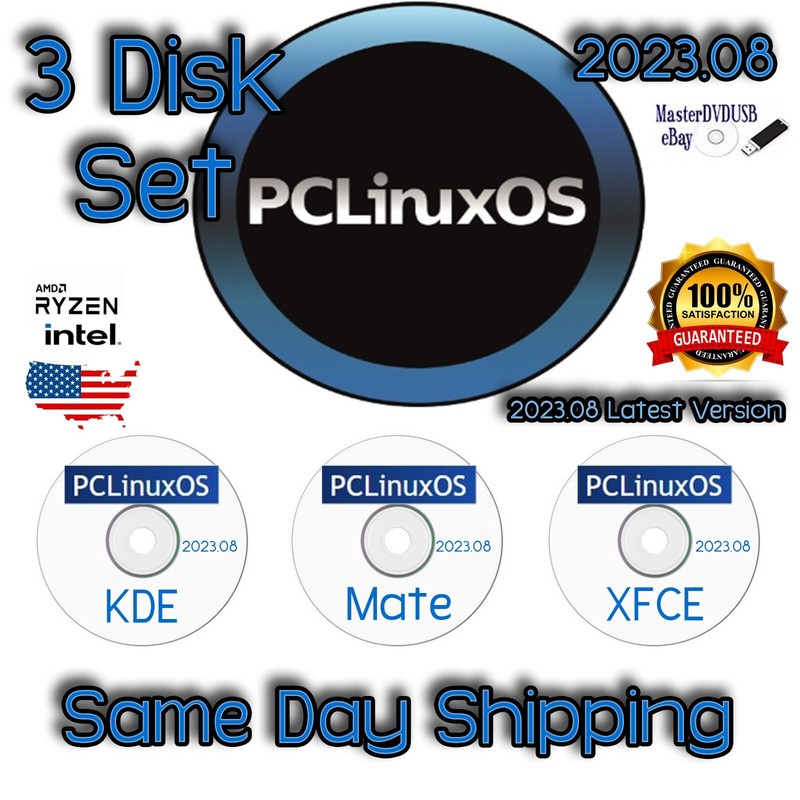 PC Linux OS 3 DVD Set with KDE MATE and XFCE | Color Labels | Same Day Shipping!
