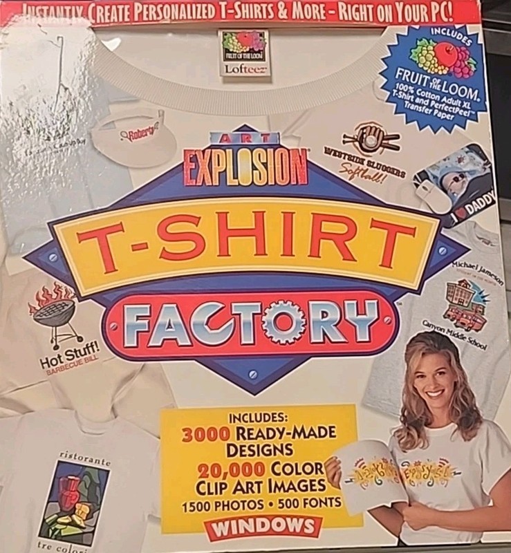 Art Explosion T-Shirt Factory Windows PC CD print designs 1999 shirt apparel New