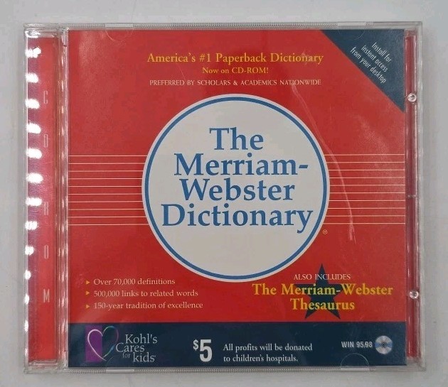 The Merriam Webster Dictionary: CD Win 95/98 2000 Used Kohl’s Cares Kid VG