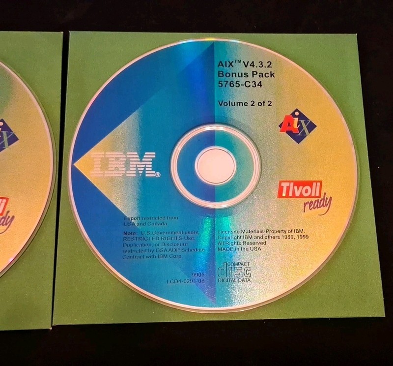 IBM AIX V4.3.2 Bonus Pack 5765-C34 • UNIX Software • 2-CD Set Vol 1 & 2 gallery