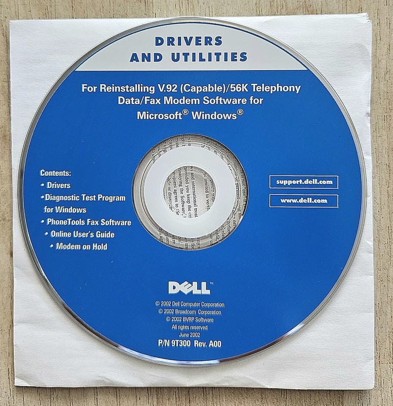 Dell Drivers & Utilities for Reinstalling V92 Data/Fax Modem P/N 9T300 Rev A00