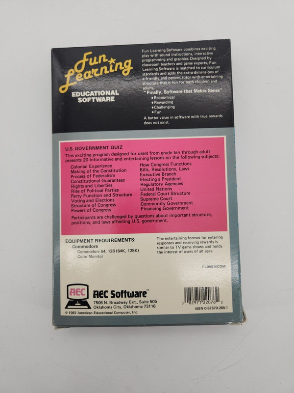 Vintage 1987 REC Software U.S. Government Quiz 5.25 Floppy w/ box for Commodore gallery