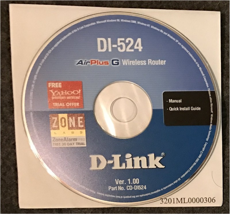 D-Link DI-524 AirPlus G Wireless Router OEM CD V1.00, P/N CD-DI524 with manual