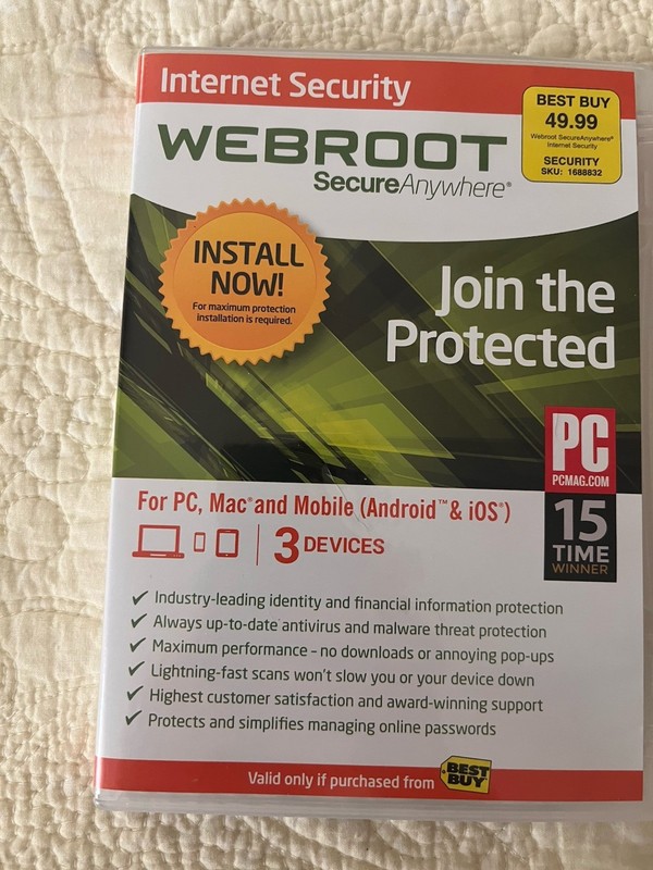 Webroot SecureAnywhere Internet Security 3 Devices 1 Year PC Mac Android New gallery