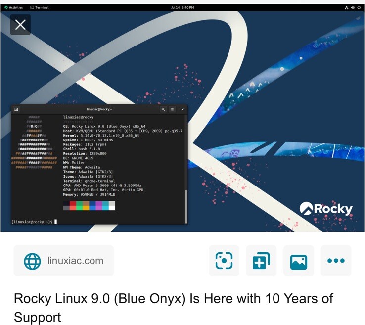 Rocky OS (Desktop)Workstation 9.5 Gnome Linux AMD64 4gb Key canada usapuertoRico