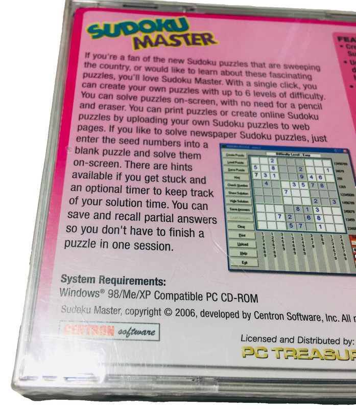 Sudoku Master PC Includes 600 Unique Puzzles Win 98/Me/XP Factory Sealed READ gallery