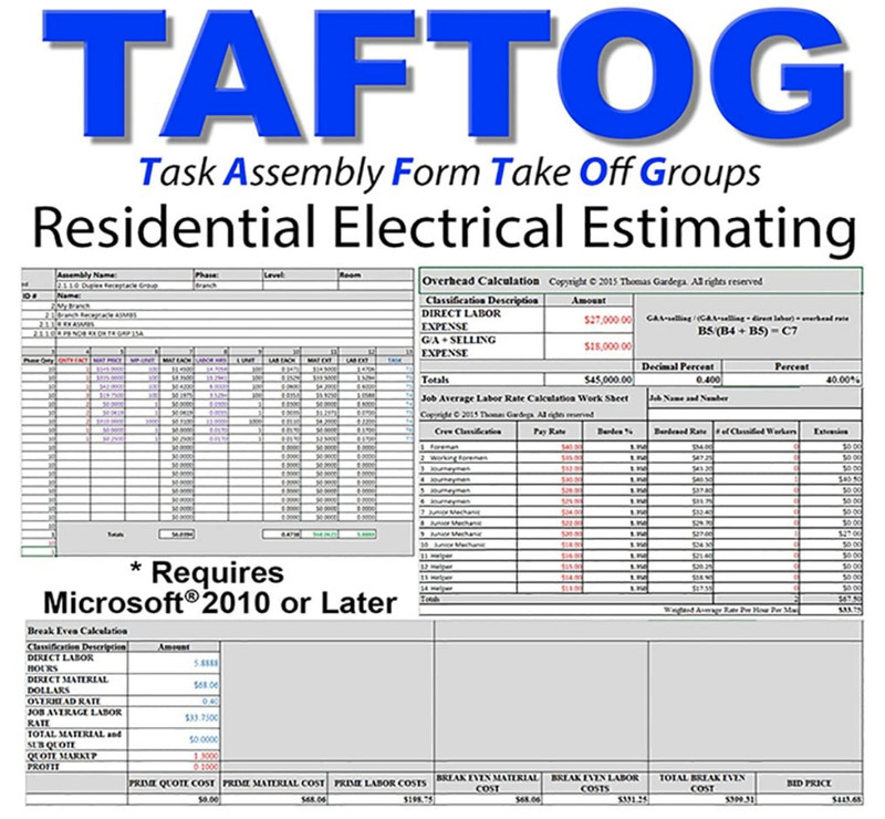 Taftog Task Assembly Form Take Off Groups Residential Electrical Estimating gallery