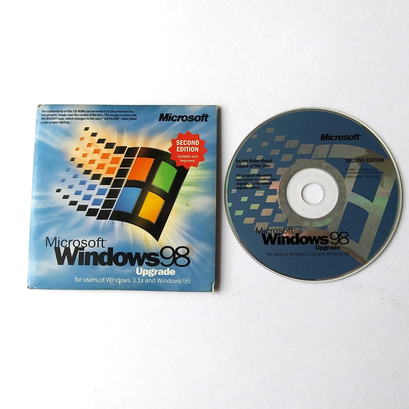 Microsoft Windows 98 Second Edition SE Upgrade CD w/ Product Key Sleeve PC OS
